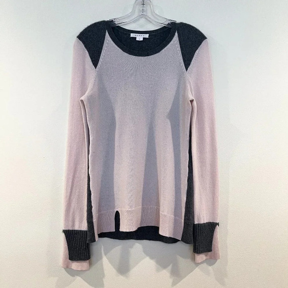 DUFFY 100% Cashmere Colorblock Light Pink Designer Tight Knit Slim Sweater M - Picture 2 of 10